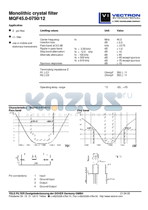 MQF45.0-0750-12_05 datasheet - Monolithic crystal filter