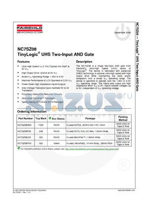 NC7SZ08M5X_09 datasheet - TinyLogic^ UHS Two-Input AND Gate