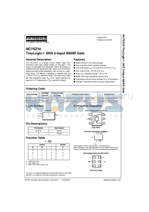 NC7SZ10 datasheet - TinyLogic UHS 3-Input NAND Gate