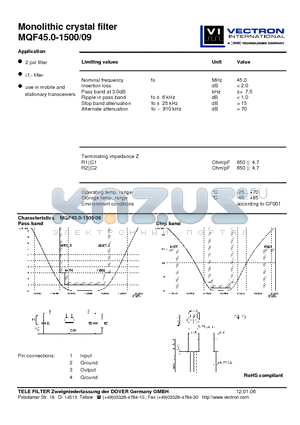 MQF45.0-1500-09_06 datasheet - Monolithic crystal filter