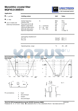 MQF45.0-3000-01_04 datasheet - Monolithic crystal filter