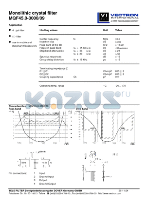 MQF45.0-3000-09 datasheet - Monolithic crystal filter