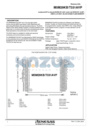 M5M29KB datasheet - CMOS 3.3V-ONLY, BLOCK ERASE FLASH MEMORY