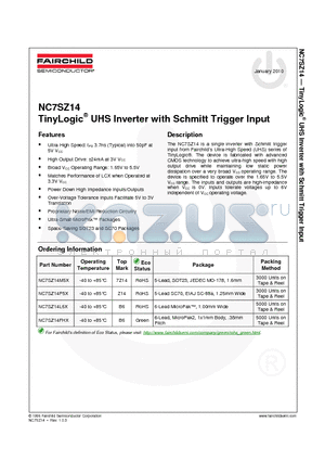 NC7SZ14FHX_10 datasheet - TinyLogic^ UHS Inverter with Schmitt Trigger Input