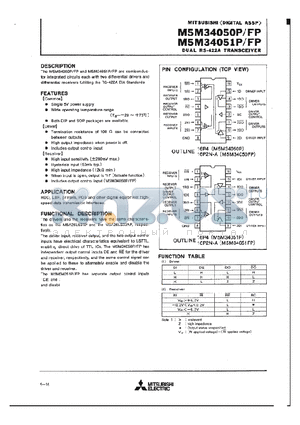 M5M34051P datasheet - DUAL RS-422A TRANSCEIVER