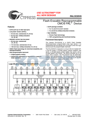 PALCE20V8 datasheet - Flash-Erasable Reprogrammable CMOS PAL^ Device