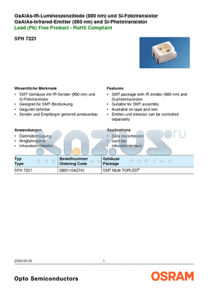 Q65110A2741 datasheet - GaAlAs-IR-Lumineszenzdiode (880 nm) und Si-Fototransistor