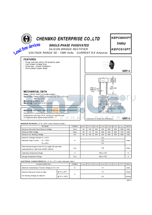 KBPC810PT datasheet - SILICON BRIDGE RECTIFIER