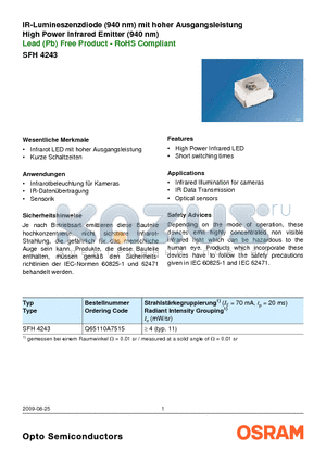 Q65110A7515 datasheet - IR-Lumineszenzdiode (940 nm) mit hoher Ausgangsleistung