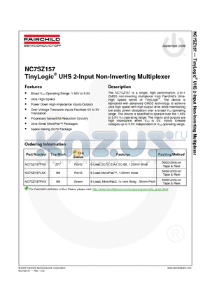 NC7SZ157FHX_09 datasheet - TinyLogic^ UHS 2-Input Non-Inverting Multiplexer