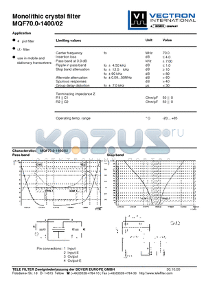 MQF70.0-1400-02 datasheet - Monolithic crystal filter