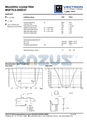 MQF70.0-2000-07 datasheet - Monolithic crystal filter