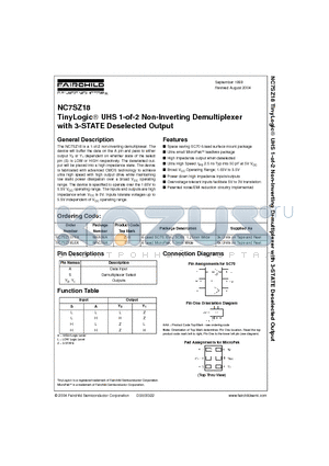 NC7SZ18 datasheet - TinyLogic UHS 1-of-2 Non-Inverting Demultiplexer with 3-STATE Deselected Output