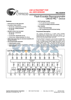 PALCE20V8-7 datasheet - Flash-Erasable Reprogrammable CMOS PAL^ Device