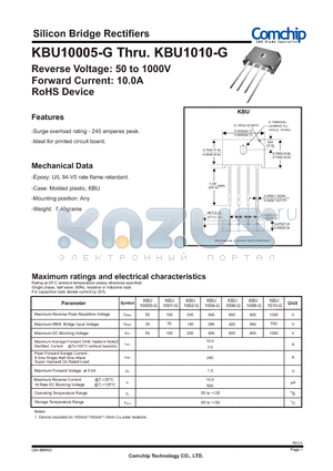 KBU10005-G datasheet - Silicon Bridge Rectifiers