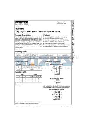 NC7SZ19P6X datasheet - TinyLogic UHS 1-of-2 Decoder/Demultiplexer