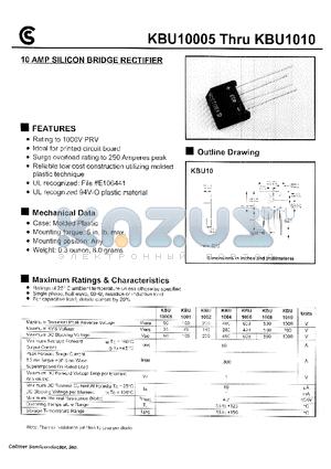 KBU1001 datasheet - 10 AMP SILICON BRIDGE RECTIFIER