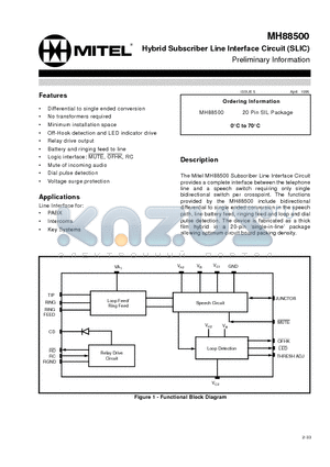 MH88500 datasheet - Hybrid Subscriber Line Interface Circuit (SLIC) Preliminary Information
