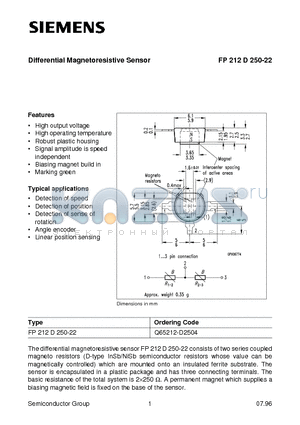 Q65212-D2504 datasheet - Differential Magnetoresistive Sensor