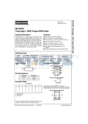 NC7SZ27P6X datasheet - TinyLogic UHS 3-Input NOR Gate