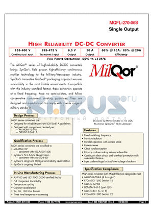 MQFL-270-06S-Y-ES datasheet - HIGH RELIABILITY DC-DC CONVERTER