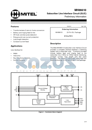 MH88610 datasheet - Subscriber Line Interface Circuit (SLIC) Preliminary Information