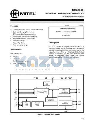 MH88612 datasheet - Subscriber Line Interface Circuit (SLIC) Preliminary Information