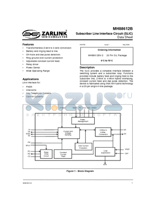 MH88612BV-2 datasheet - Subscriber Line Interface Circuit (SLIC)