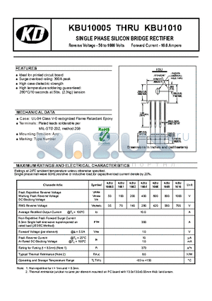 KBU1001 datasheet - SINGLE PHASE SILICON BRIDGE RECTIFIER