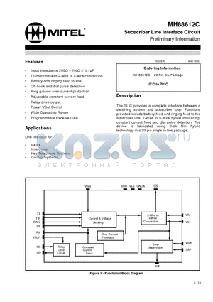 MH88612C datasheet - Subscriber Line Interface Circuit Preliminary Information