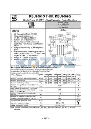 KBU1001G datasheet - Single Phase 10 AMPS. Glass Passivated Bridge Rectifiers