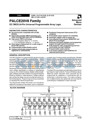 PALCE20V8H-20JC datasheet - EE CMOS 24-Pin Universal Programmable Array Logic