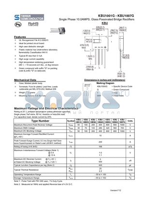 KBU1001G_12 datasheet - Single Phase 10.0AMPS. Glass Passivated Bridge Rectifiers