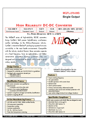 MQFL-270-09S-Y-ES datasheet - HIGH RELIABILITY DC-DC CONVERTER