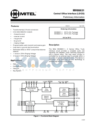 MH88631-2 datasheet - Central Office Interface (LS/GS) Preliminary Information