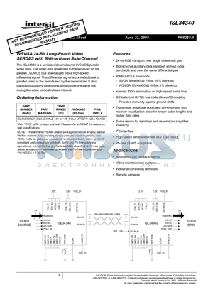 ISL34340INZ datasheet - WSVGA 24-Bit Long-Reach Video SERDES with Bidirectional Side-Channel