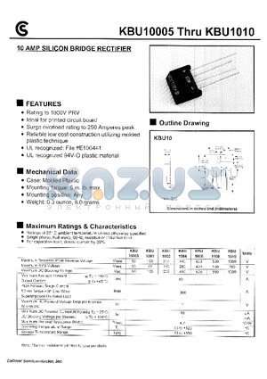 KBU1002 datasheet - 10 AMP SILICON BRIDGE RECTIFIER