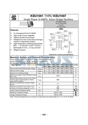 KBU1002 datasheet - Single Phase 10 AMPS. Silicon Bridge Rectifiers