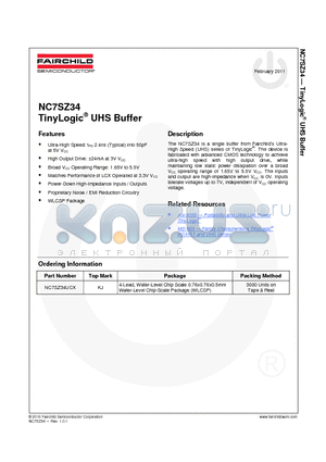 NC7SZ34UCX datasheet - TinyLogic^ UHS Buffer