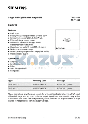 Q67000-A2209 datasheet - Single PNP-Operational Amplifiers