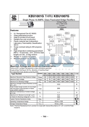 KBU1002G datasheet - Single Phase 10 AMPS. Glass Passivated Bridge Rectifiers