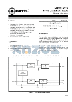 MH89728 datasheet - MT8972 Loop Extender Circuits Advance Information