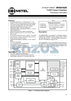 MH89760B datasheet - ST-BUS FAMILY T1/ESF Framer & Interface Preliminary Information