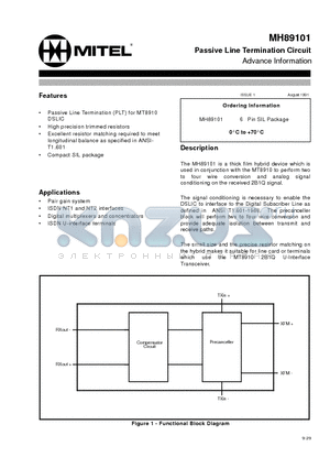 MH89101 datasheet - Passive Line Termination Circuit Advance Information
