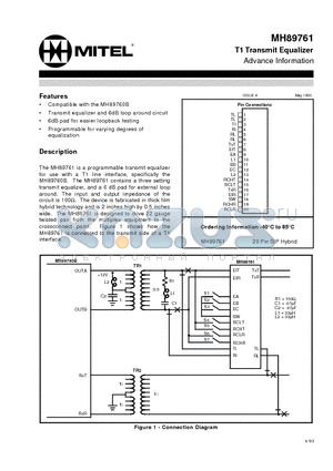 MH89761 datasheet - T1 Transmit Equalizer Advance Information