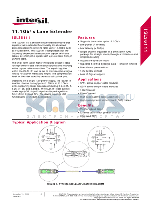 ISL36111DRZ-T7 datasheet - 11.1Gb/s Lane Extender