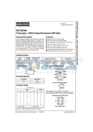 NC7SZ386L6X datasheet - TinyLogic UHS 3-Input Exclusive-OR Gate