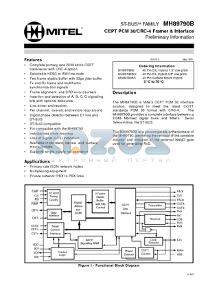 MH89790B datasheet - ST-BUS FAMILY CEPT PCM 30/CRC-4 Framer & Interface Preliminary Information