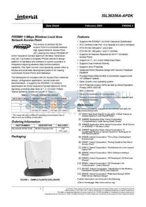ISL36356A-APDK datasheet - PRISM 11Mbps Wireless Local Area Network Access Point