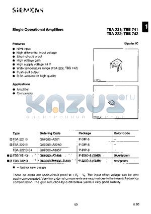 Q67000-A281 datasheet - Single Operational Amplifiers